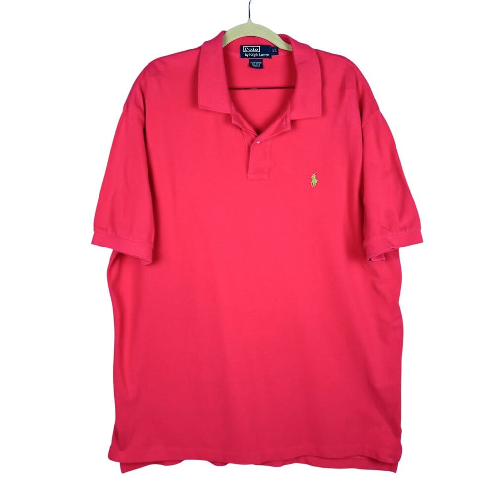 Polo Ralph Lauren Pink Cotton‎ Classic Fit Collared Short Sleeve Top XL Vintage